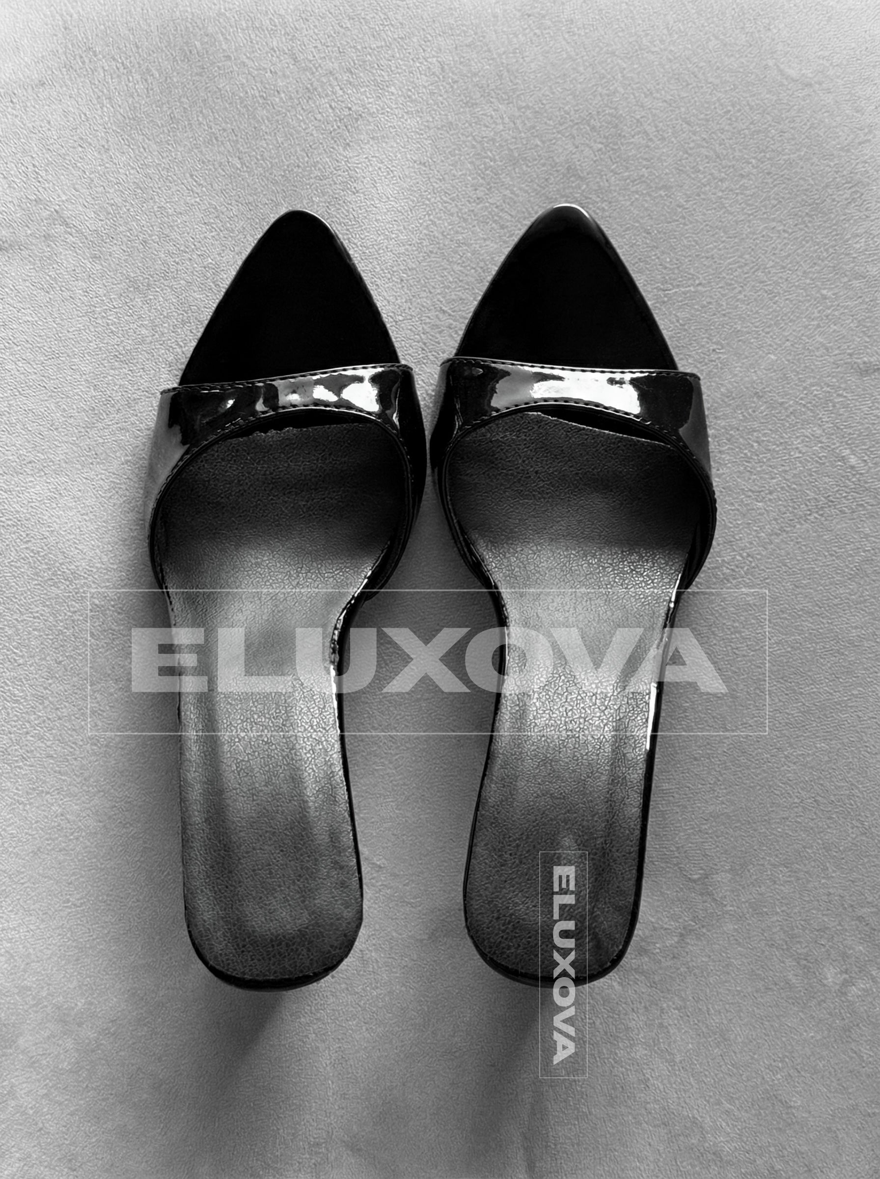 Black Patent Asymmetric Stiletto Heel – 10 cm